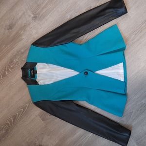 Contrast Peplum Blazer with faux leather sleeves